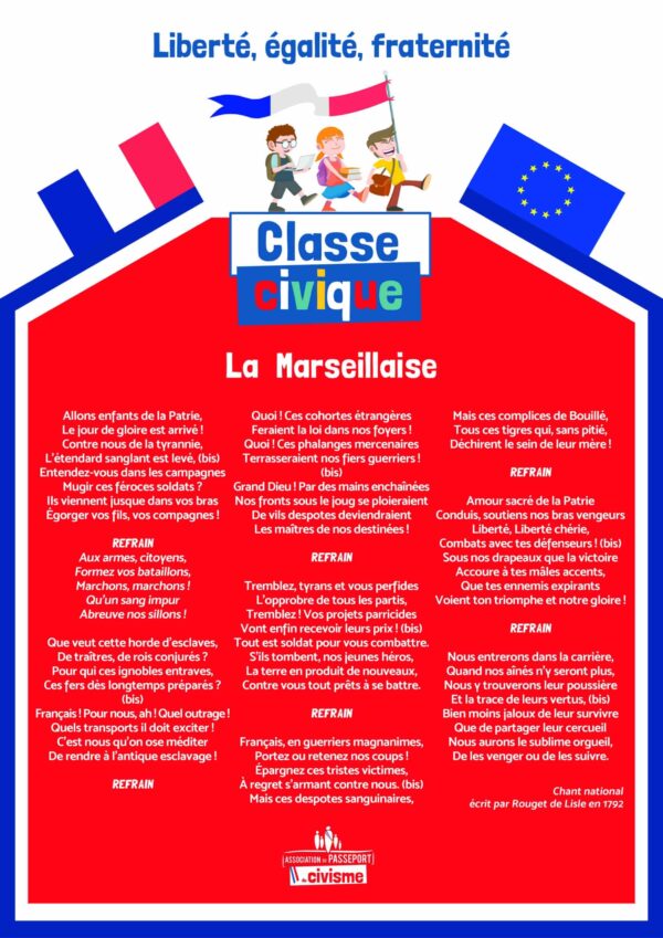 Affiches "Classe civique" avec paroles de la Marseillaise